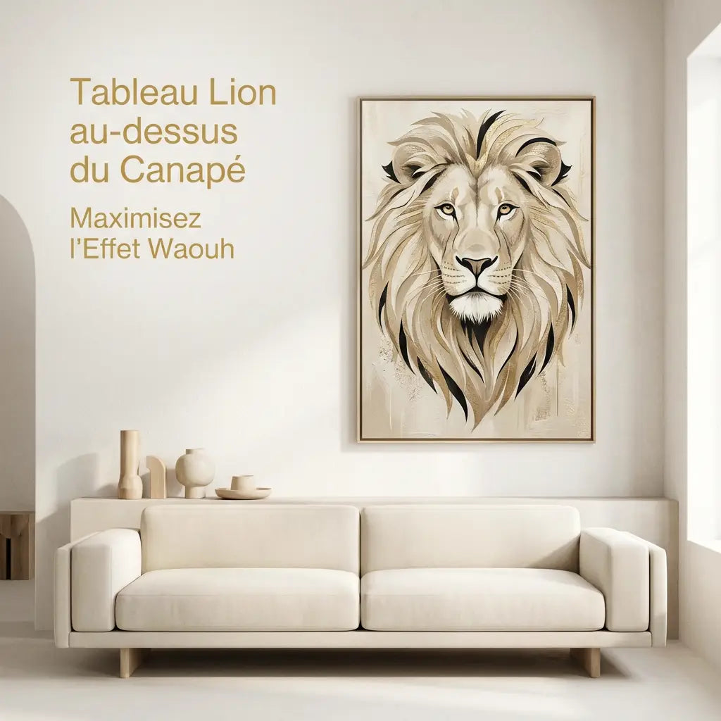 Tableau Lion au-dessus du Canapé : Maximisez l'Effet Waouh