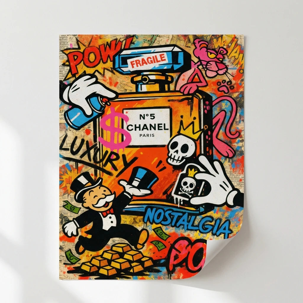Affiche sans cadre Pop Art Chanel Paris, poster graffiti tendance