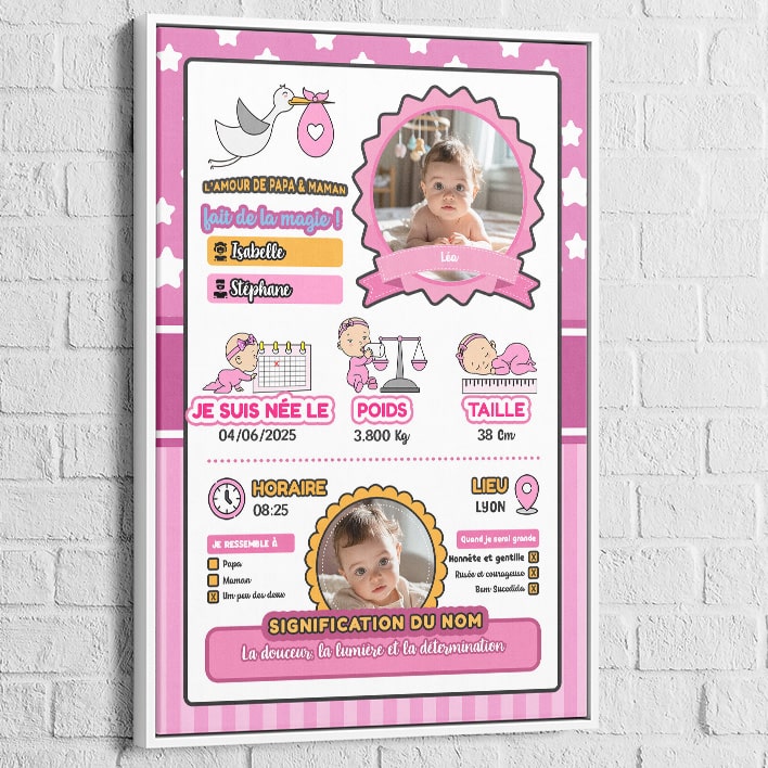 Cadeau de naissance original fille tableau illustré