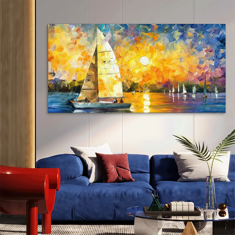 Décoration murale style marin avec bateaux au crépuscule