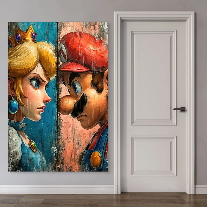 Portrait mural Mario vs Peach version moderne