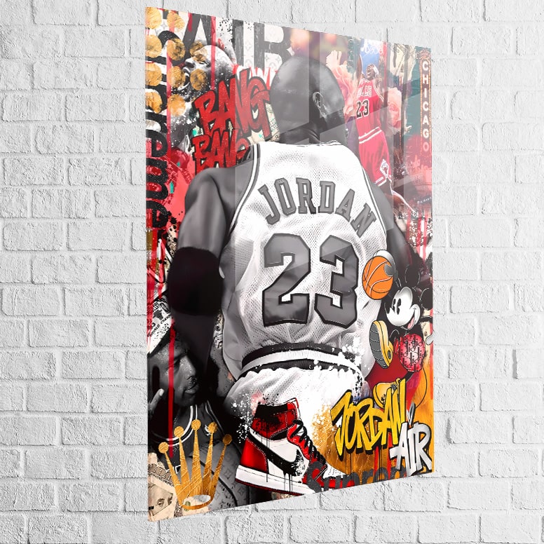Tableau Chicago Bulls hommage au n°23, textures graffiti et coulures