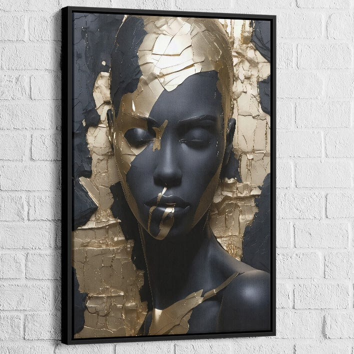 Tableau femme haut de gamme style luxe avec contraste noir et or