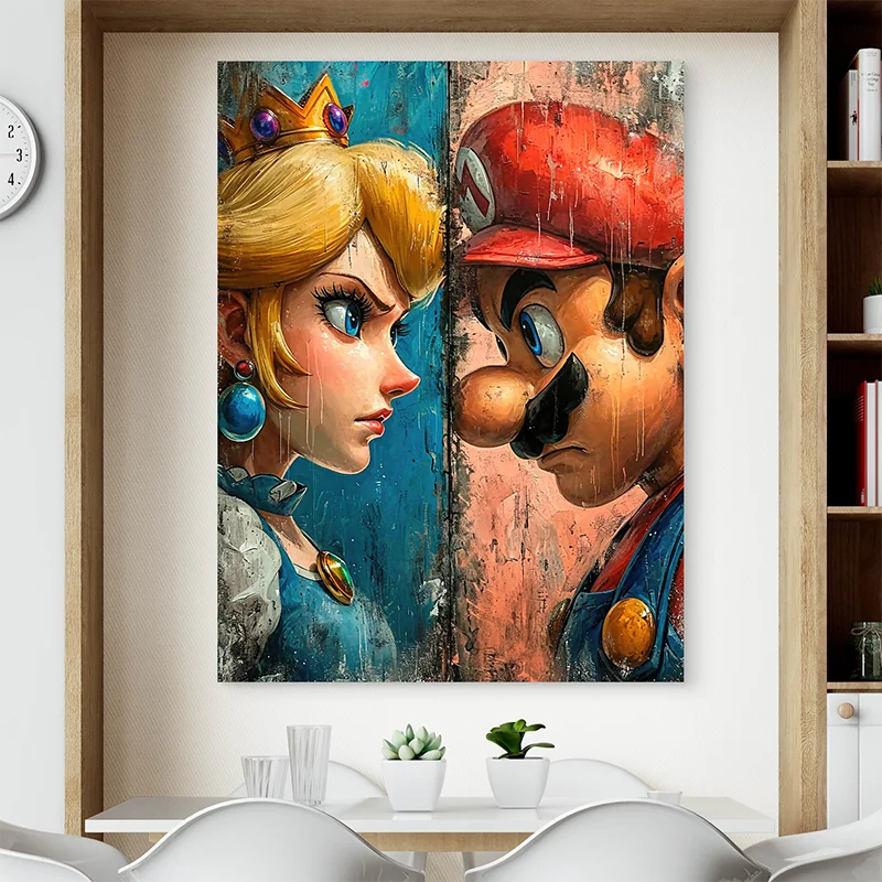 Tableau Mario et Peach face à face style street art