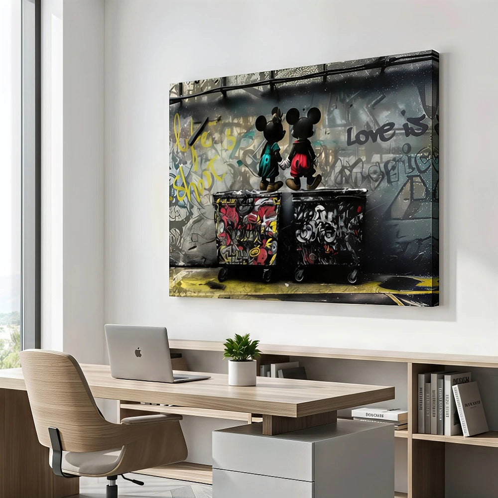 Tableau Mickey street art avec message Life Is Short