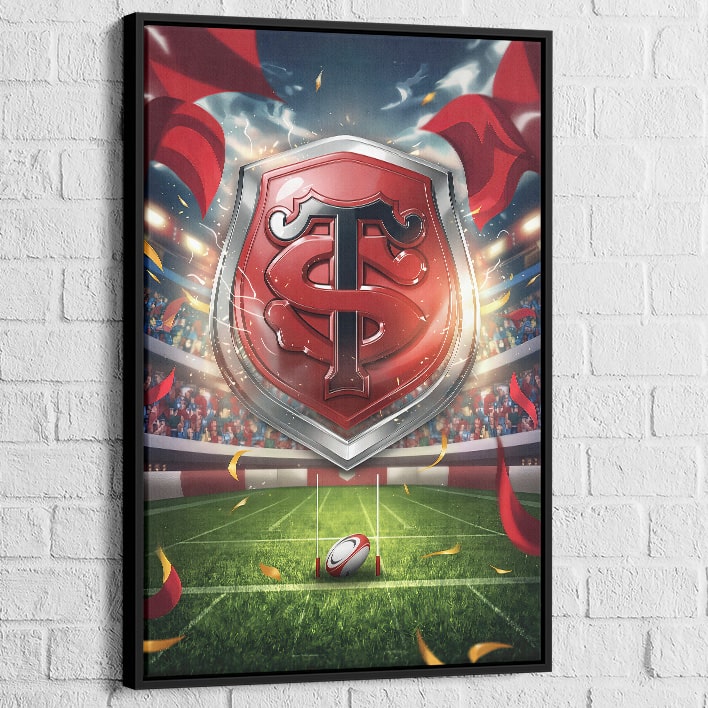 Tableau Stade Toulousain avec cadre noir, contraste élégant