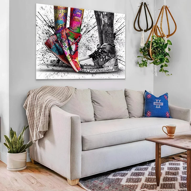 Tableau Street Art baskets Nike colorées avec effet graffiti moderne