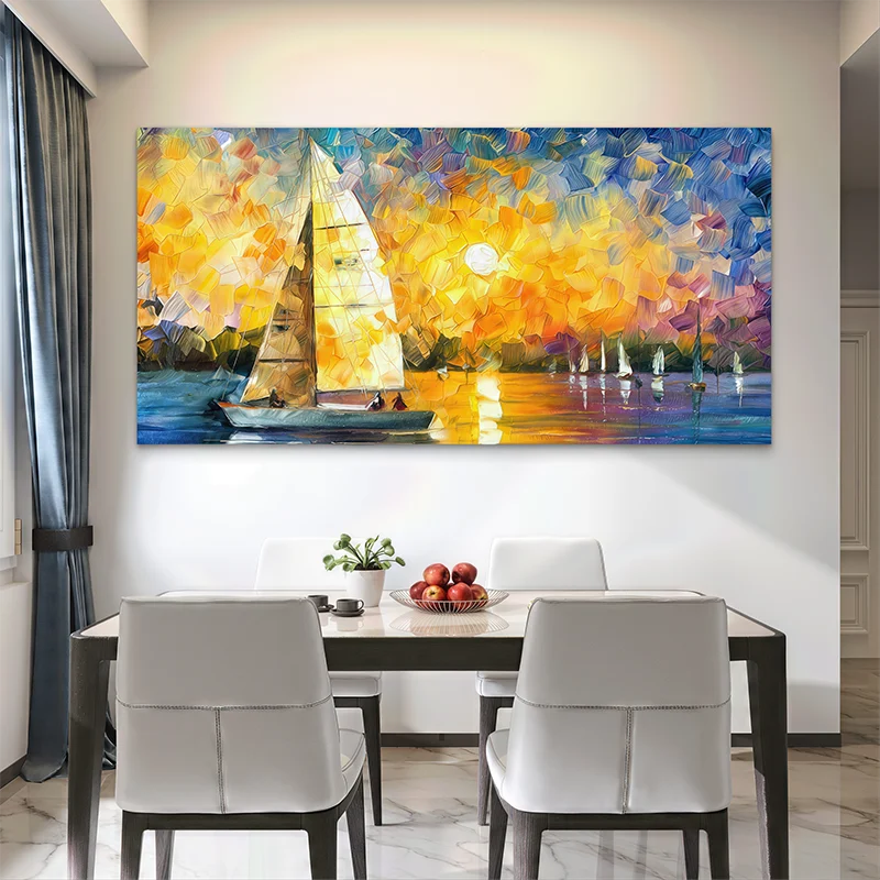 Tableau bateau impressionniste pour décoration de salon