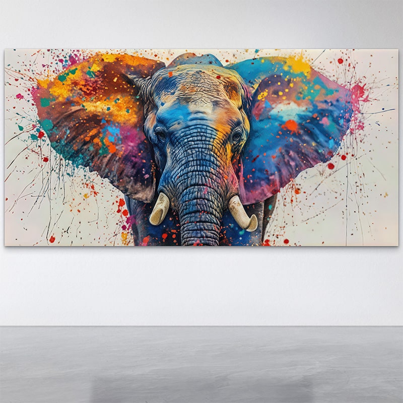 Détail du tableau Explosion Sauvage représentant un éléphant en couleurs vives