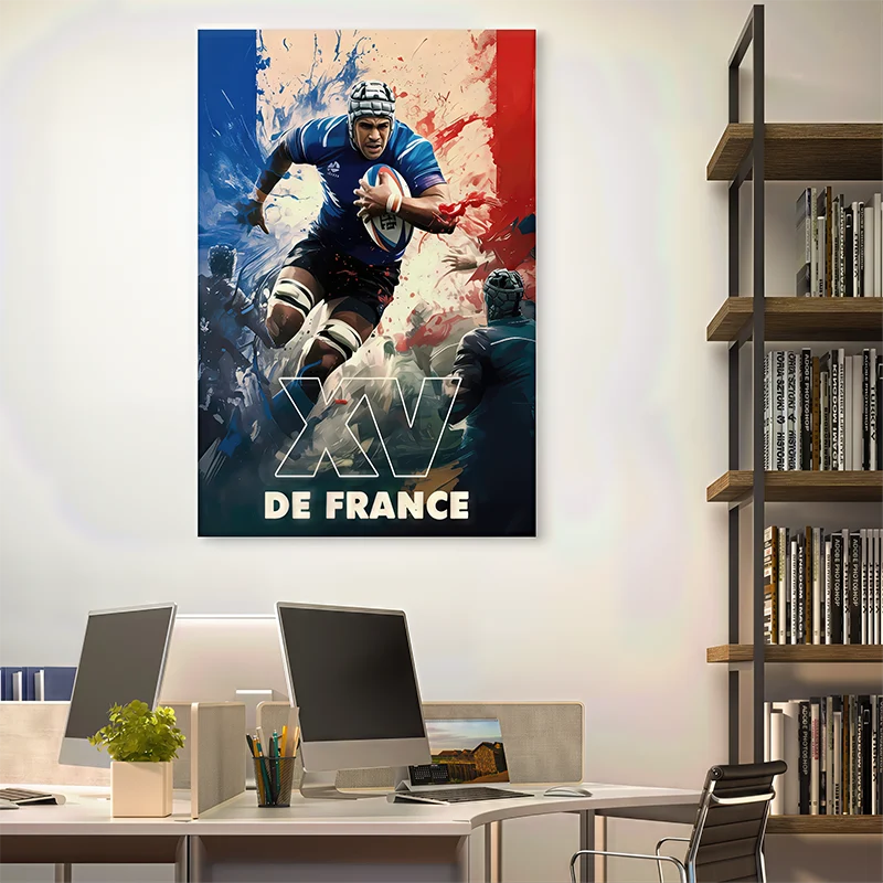 Tableau mural rugby XV de France en pleine action