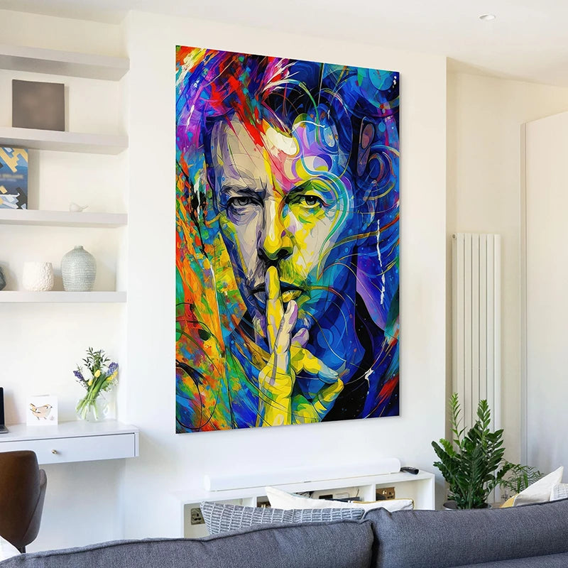 Tableau rock pop art, regard de David Bowie en gros plan
