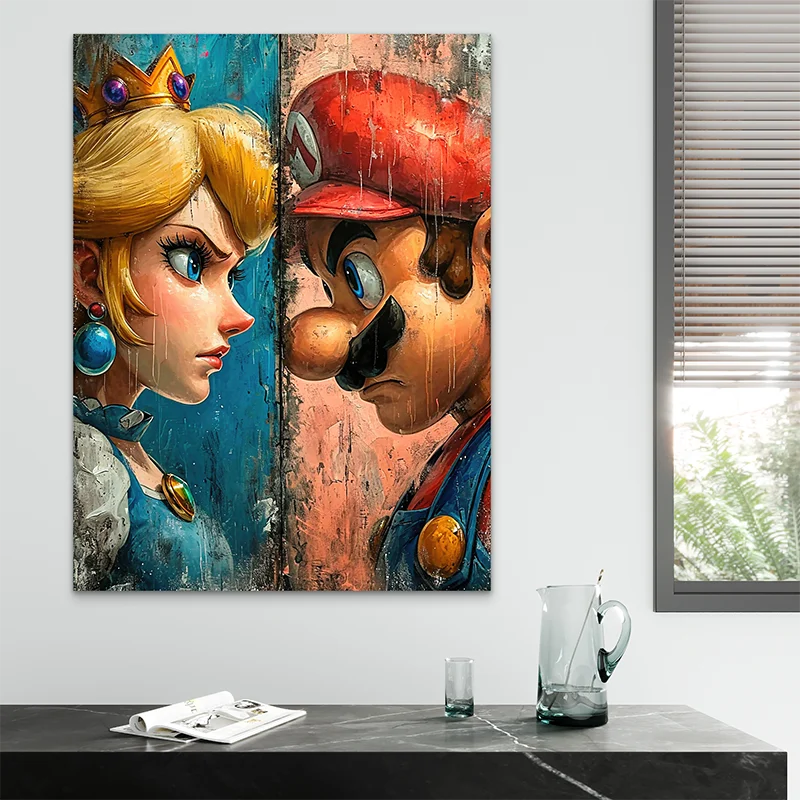 Toile artistique Mario Peach confrontation intense