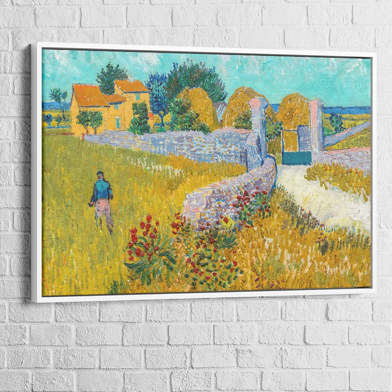Version cadre flottant blanc pour le tableau Van Gogh, rendu galerie