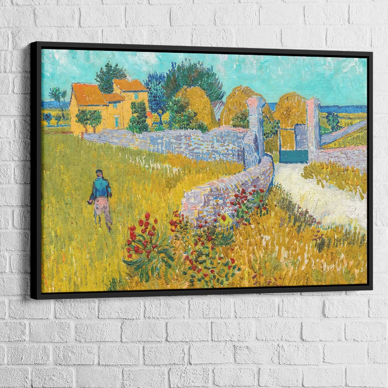 Version cadre flottant noir pour le tableau Van Gogh, rendu galerie