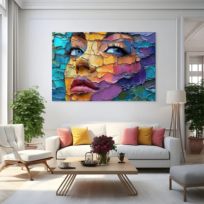 Visage artistique moderne en couleurs vives style peinture au couteau