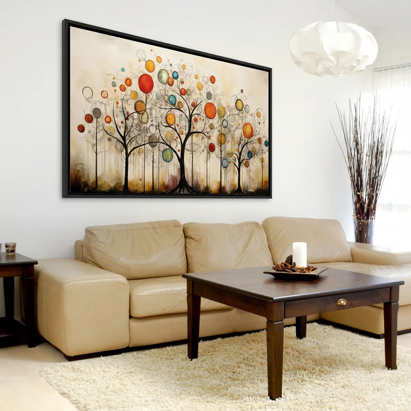 déco murale arbre moderne tons beige orange et turquoise