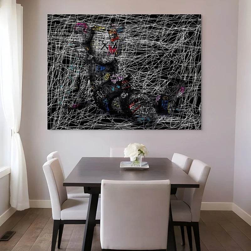 décoration murale street art silhouette filaire touches colorées minimalistes