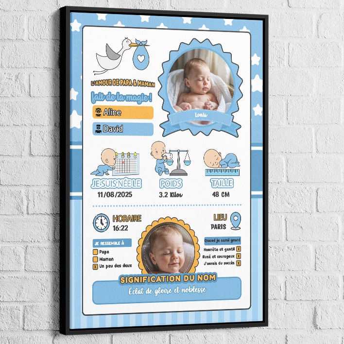idée cadeau bébé garçon tableau naissance personnalisé