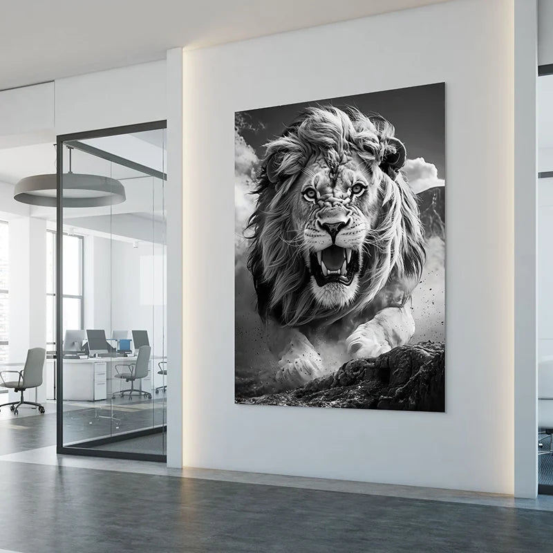 lion noir et blanc contraste élevé style photographique