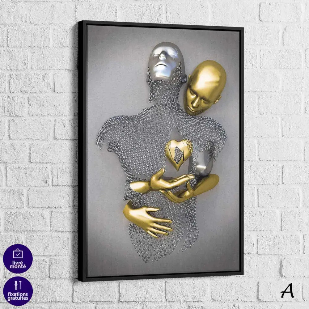 Tableau 3D Un Amour Gris et Or - Montableaudeco