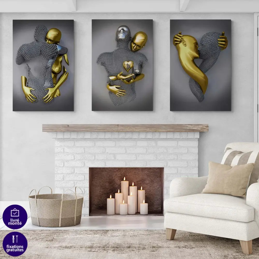 Tableau 3D Un Amour Gris et Or - Montableaudeco