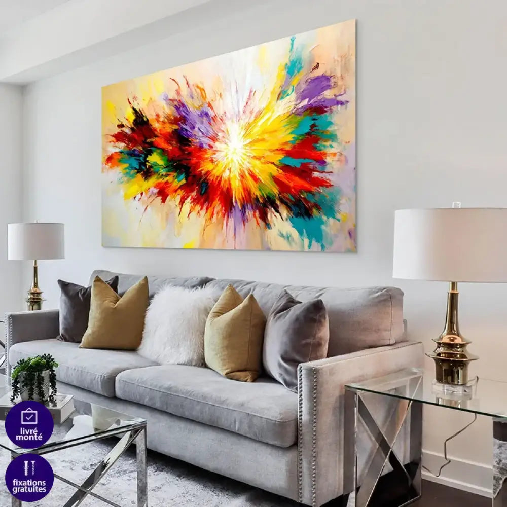 Toile design explosion de couleurs vives jaunes, rouges et bleues