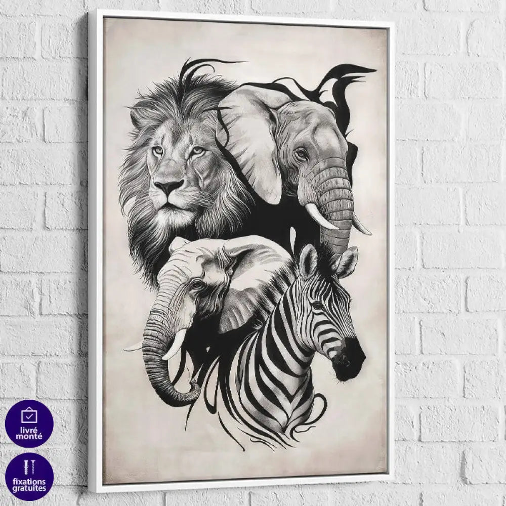 Tableau Animaux Force et Élégance 40x60cm / Cadre Blanc Tableau Animaux