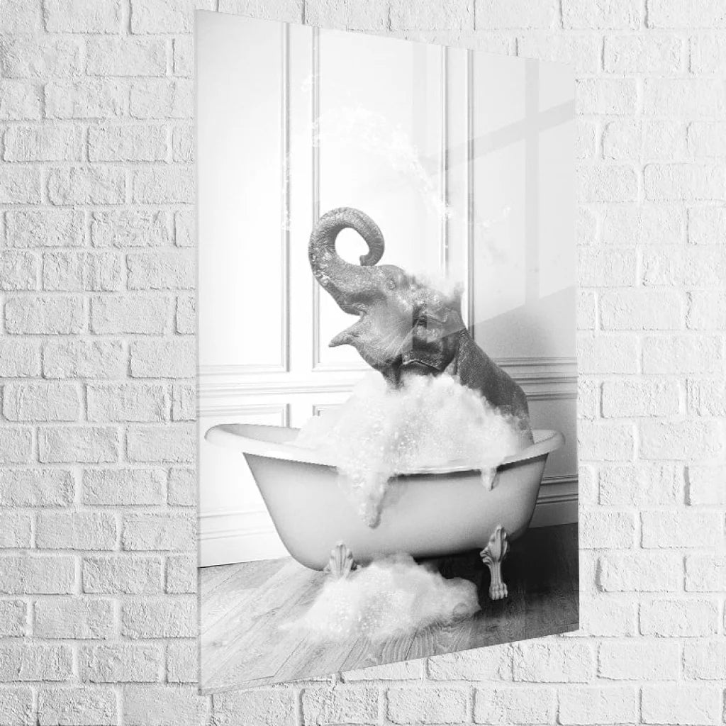 Tableau Animaux Le Bain de La Girafe et de L’Eléphant 40x60cm / Éléphant / Plexiglas Tableau Animaux