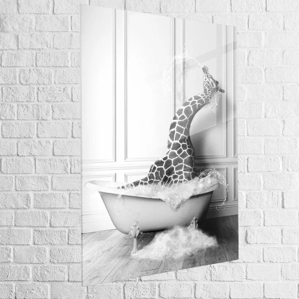 Tableau Animaux Le Bain de La Girafe et de L’Eléphant 40x60cm / Girafe / Plexiglas Tableau Animaux