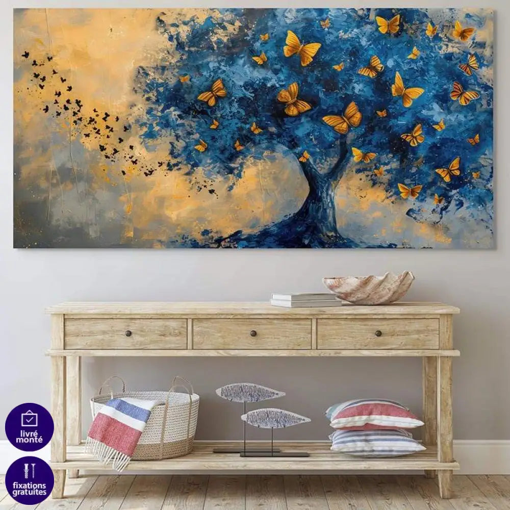 Tableau Arbre Bleu et Papillon Tableau Arbre