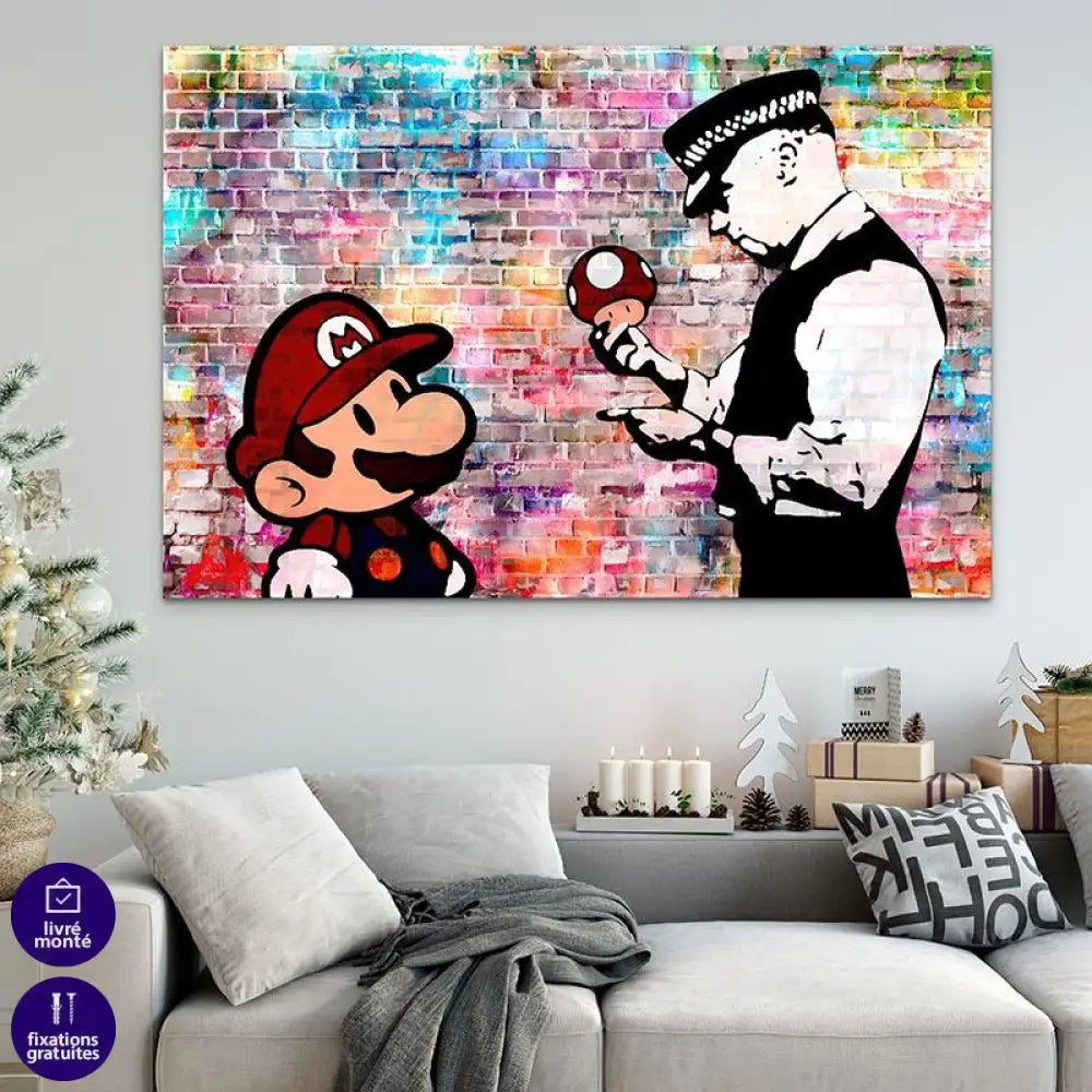 Tableau Banksy Mario et le policier - Montableaudeco