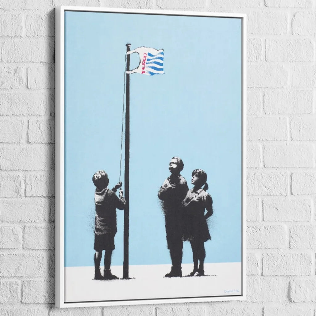 Tableau Banksy Very Little Helps 40x60cm / Cadre Blanc Tableau Banksy