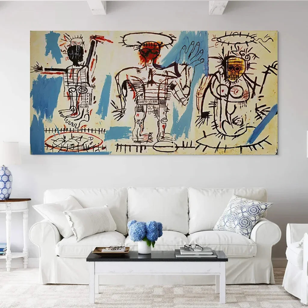 tableau basquiat baby boom 1982 triptyque figures noires style street art