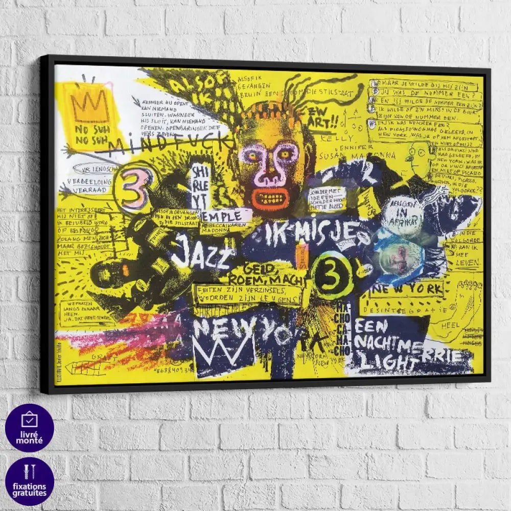 Tableau Basquiat Jazz et Révolte 40x60cm / Cadre Noir Tableau Basquiat