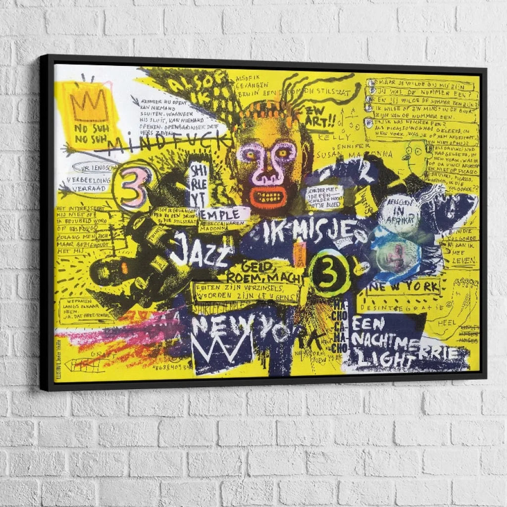 Tableau Basquiat Jazz et Révolte 40x60cm / Cadre Noir Tableau Basquiat