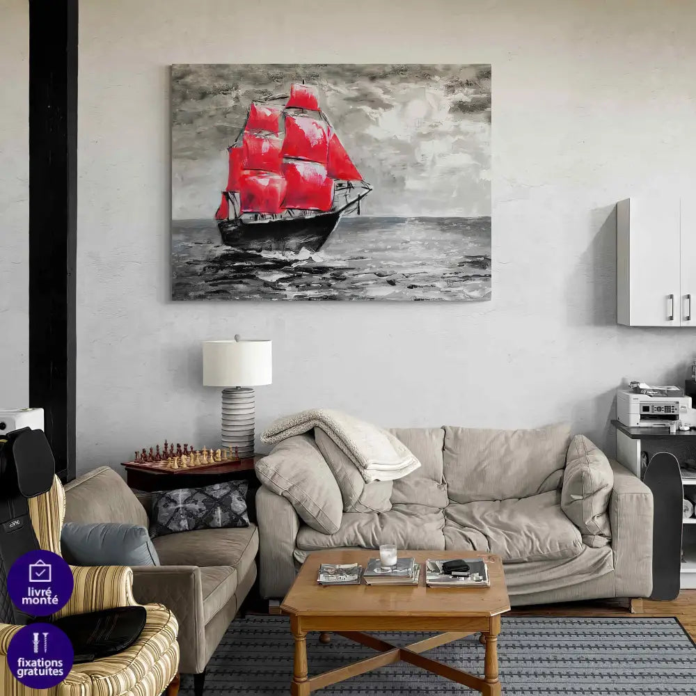Tableau Bateau La Voile Rouge - Montableaudeco