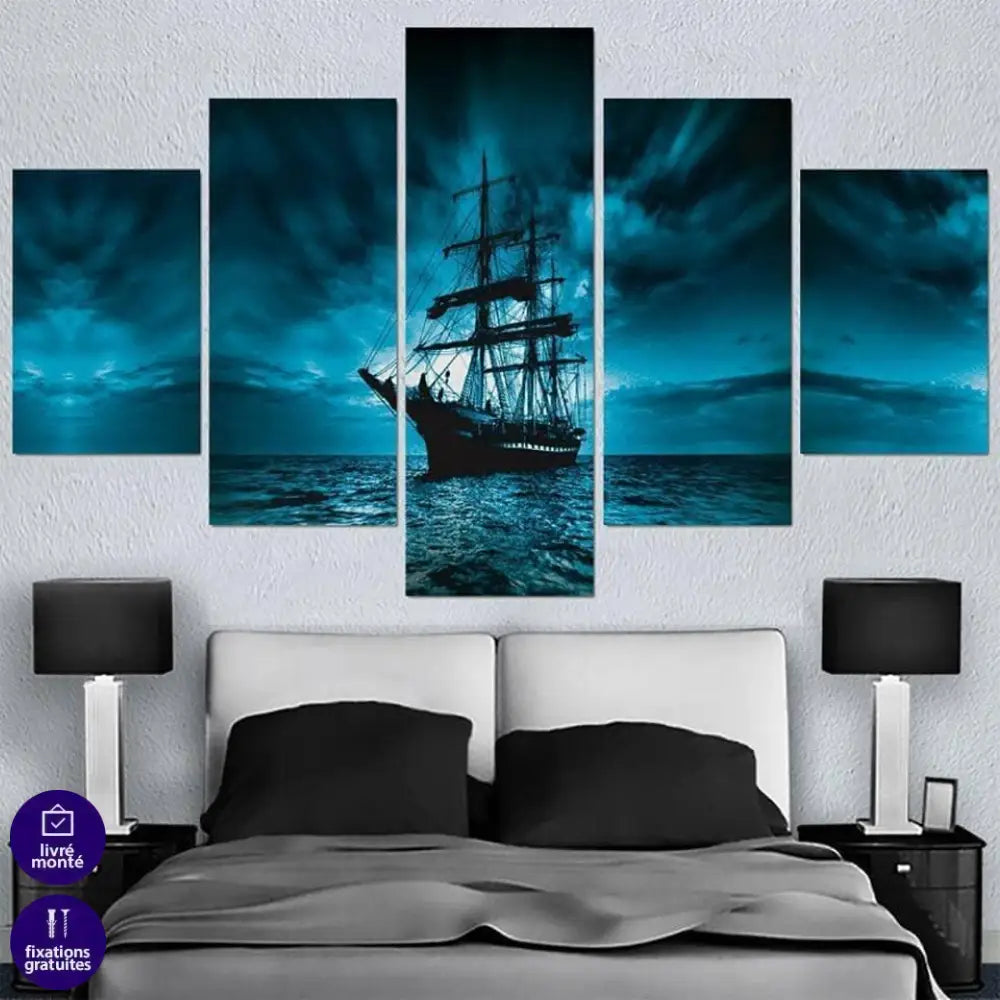 Tableau Bateau Pirate sur Mer Bleu - Montableaudeco