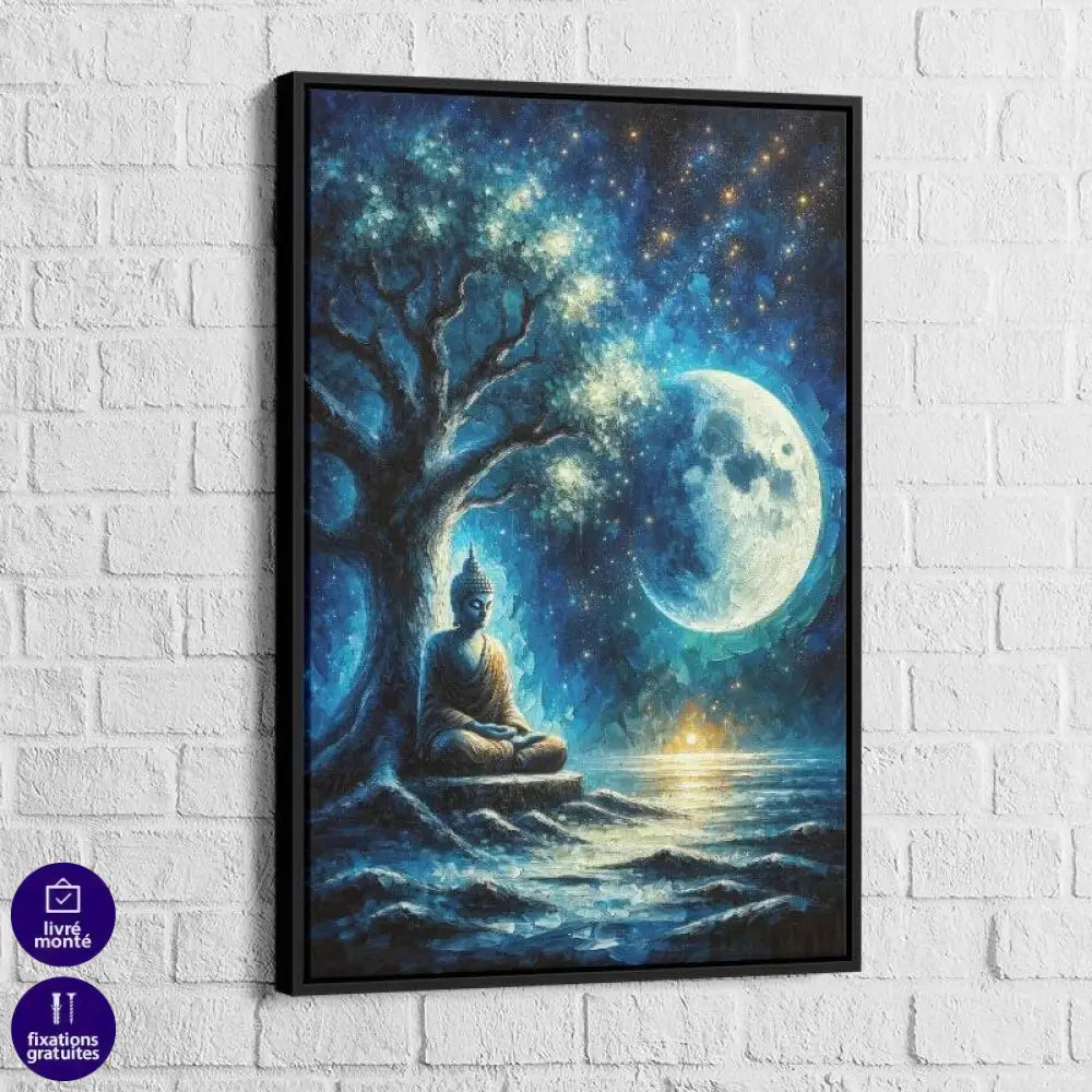 Tableau Bouddha Bleu Sous La Lune - Montableaudeco