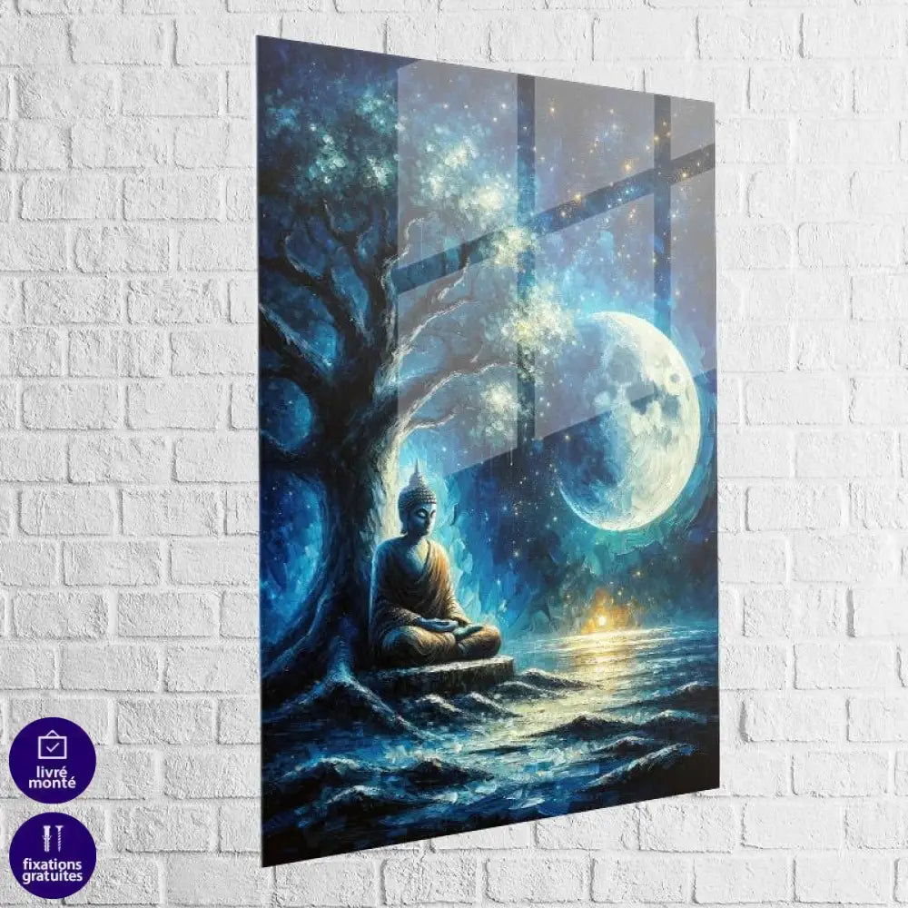 Tableau Bouddha Bleu Sous La Lune - Montableaudeco