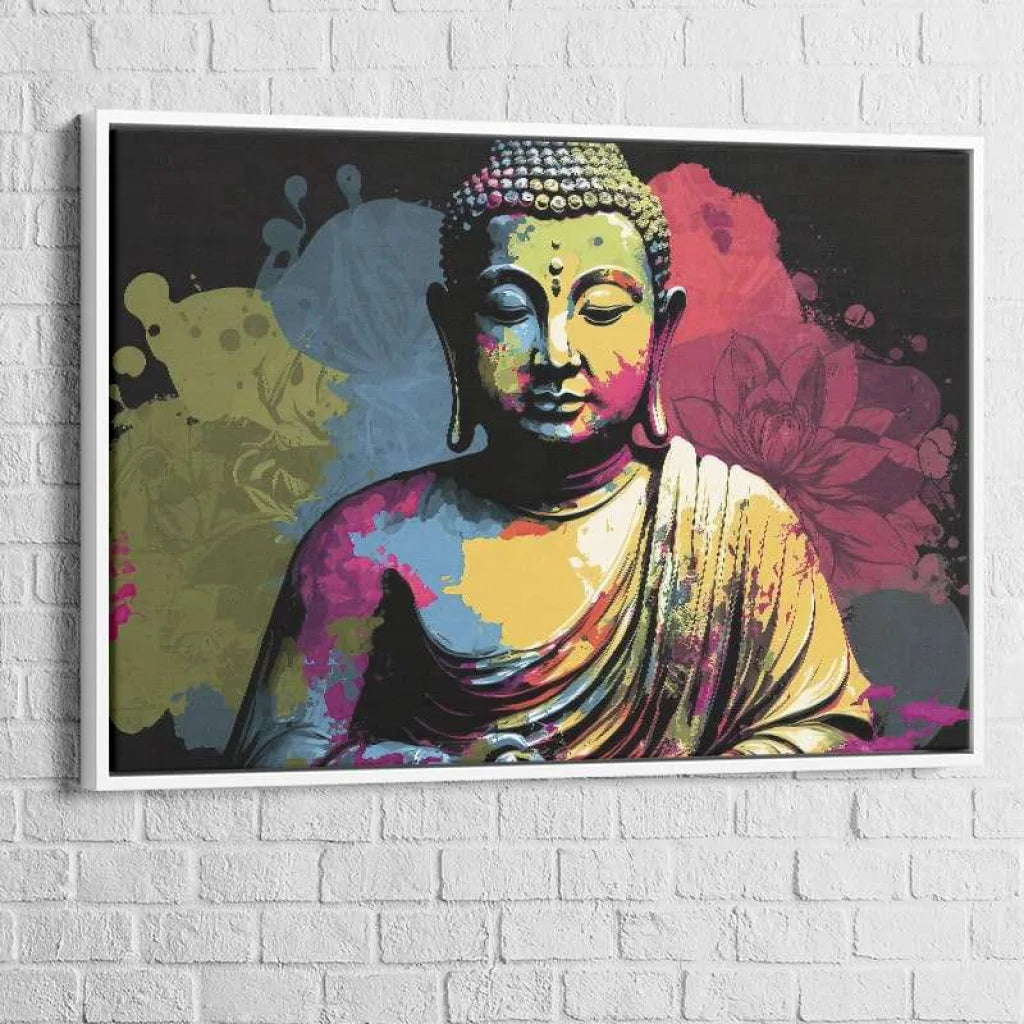 Tableau Bouddha Éveil en Couleurs 40x60cm / Cadre Blanc Tableau Bouddha