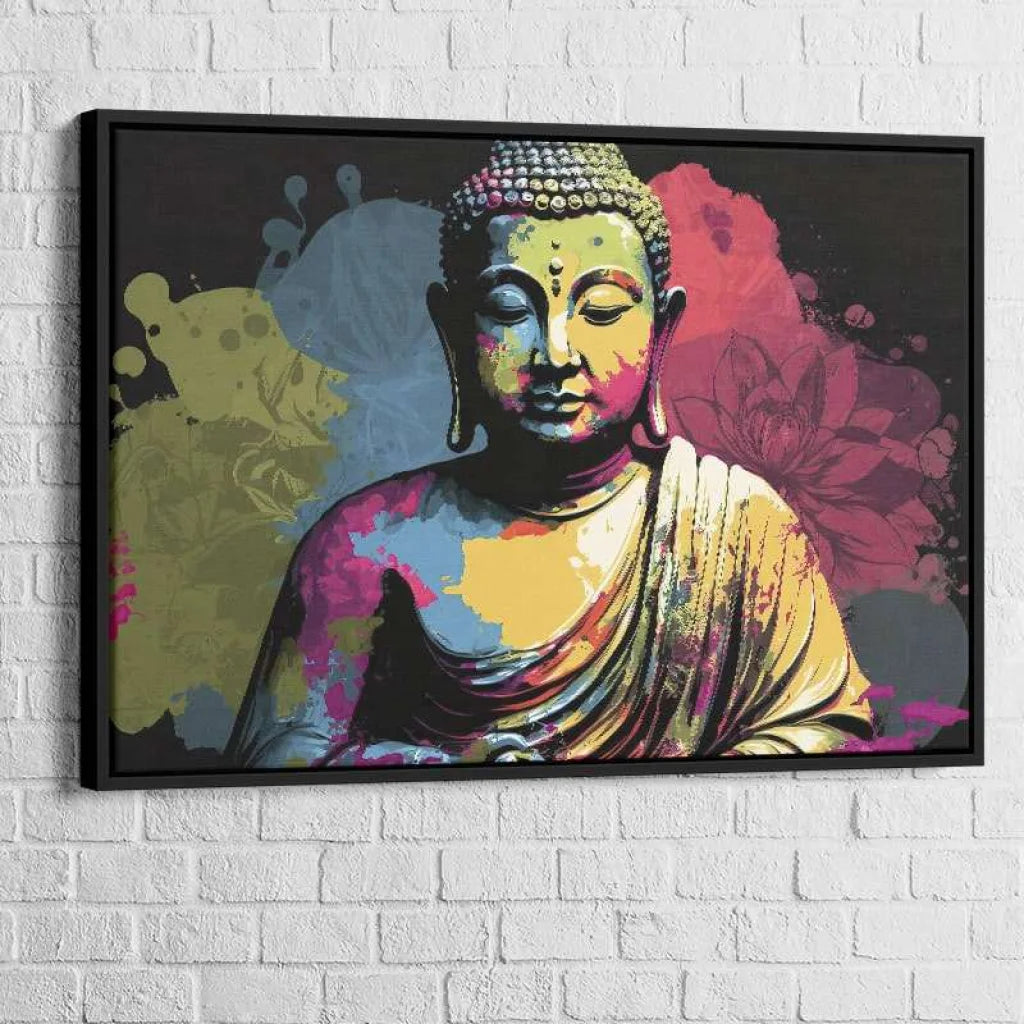 Tableau Bouddha Éveil en Couleurs 40x60cm / Cadre Noir Tableau Bouddha