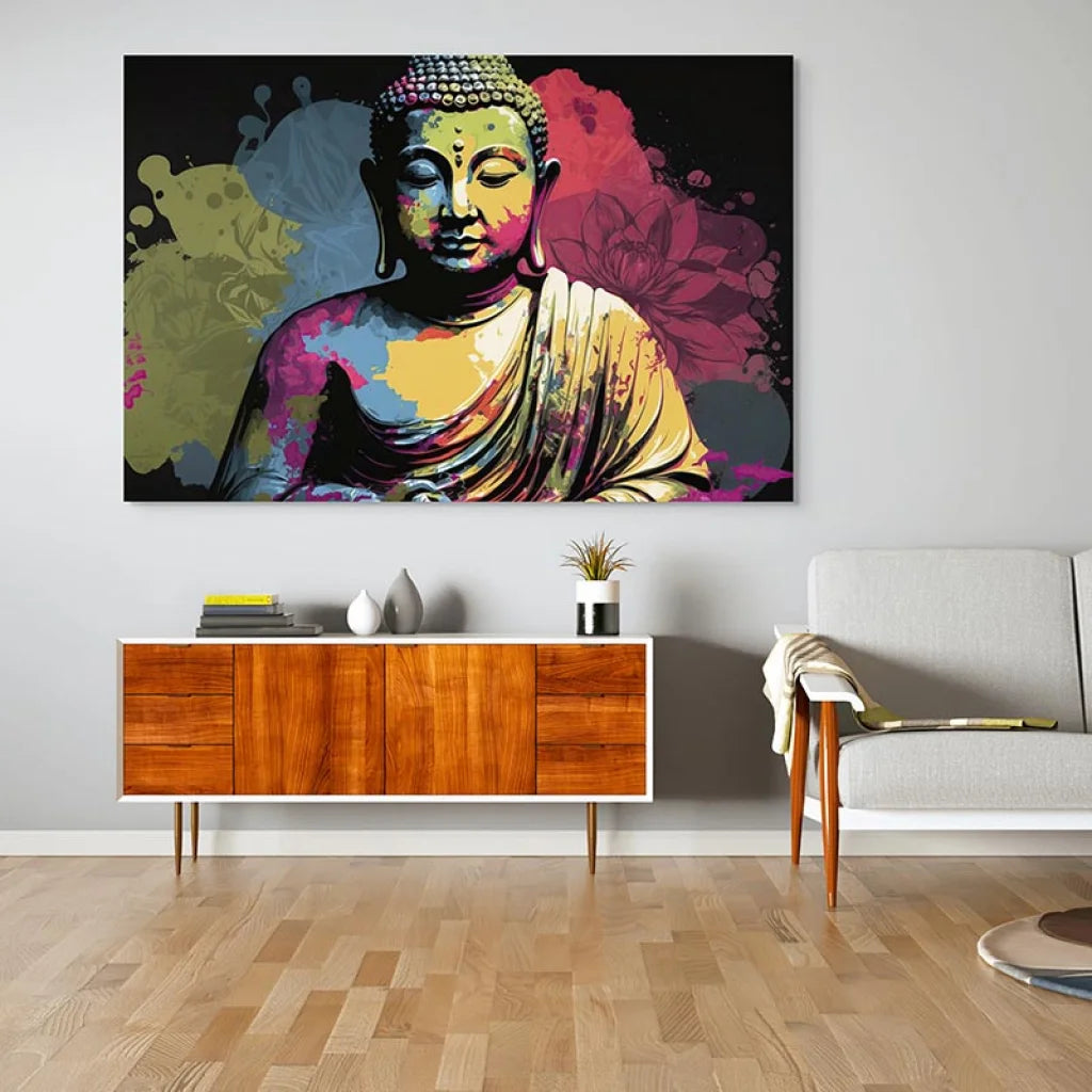 Tableau Bouddha Éveil en Couleurs 40x60cm / Toile tendue sur châssis Tableau Bouddha
