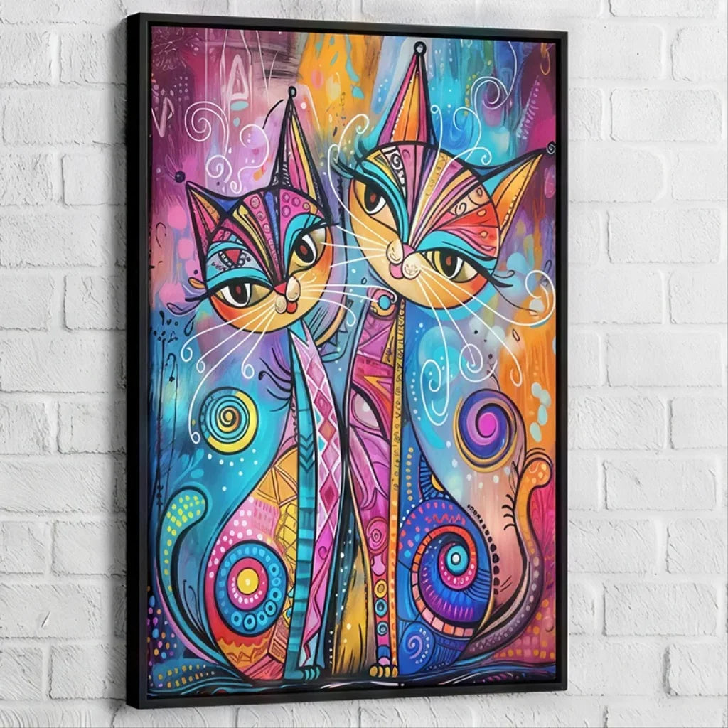 tableau design félins abstraits pour salon ou chambre d’enfant