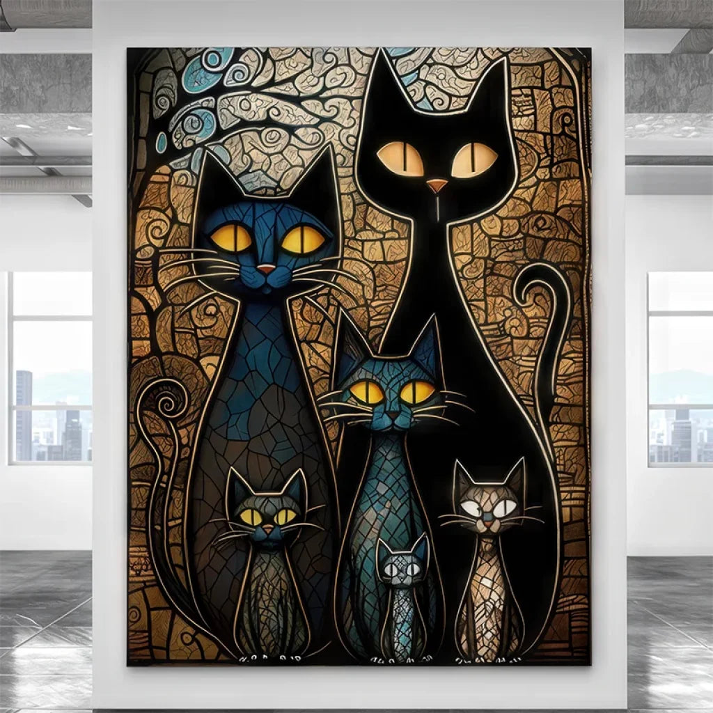 Décoration murale avec une famille de chats artistiques