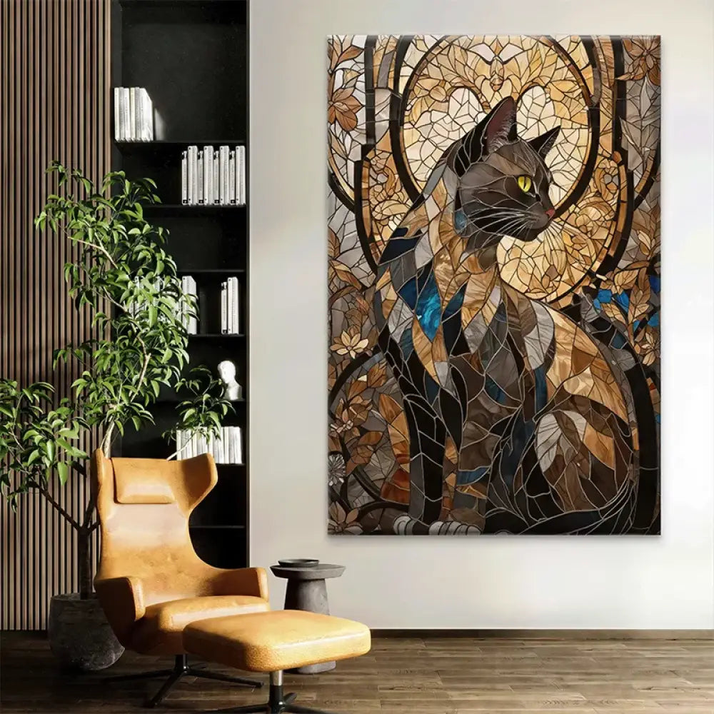 Tableau chat style vitrail moderne décoratif