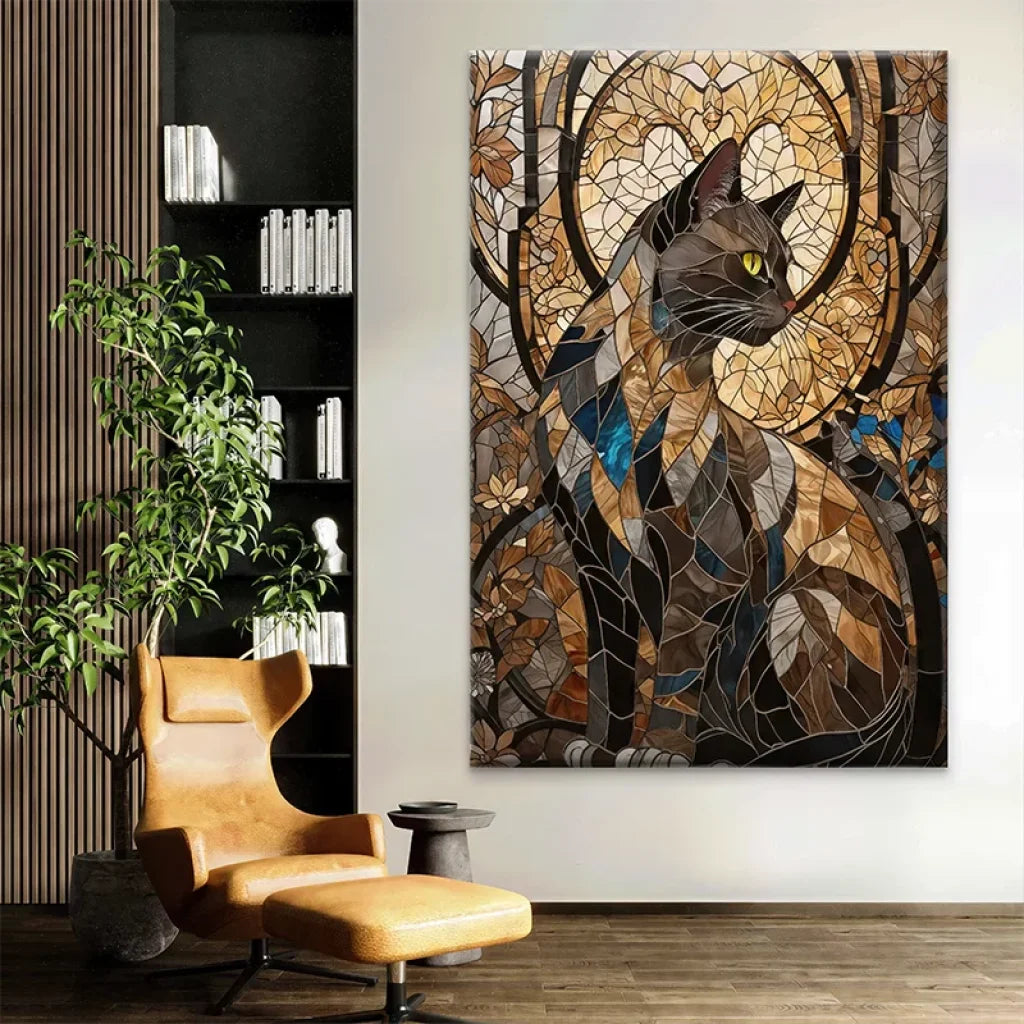 Tableau chat style vitrail moderne décoratif