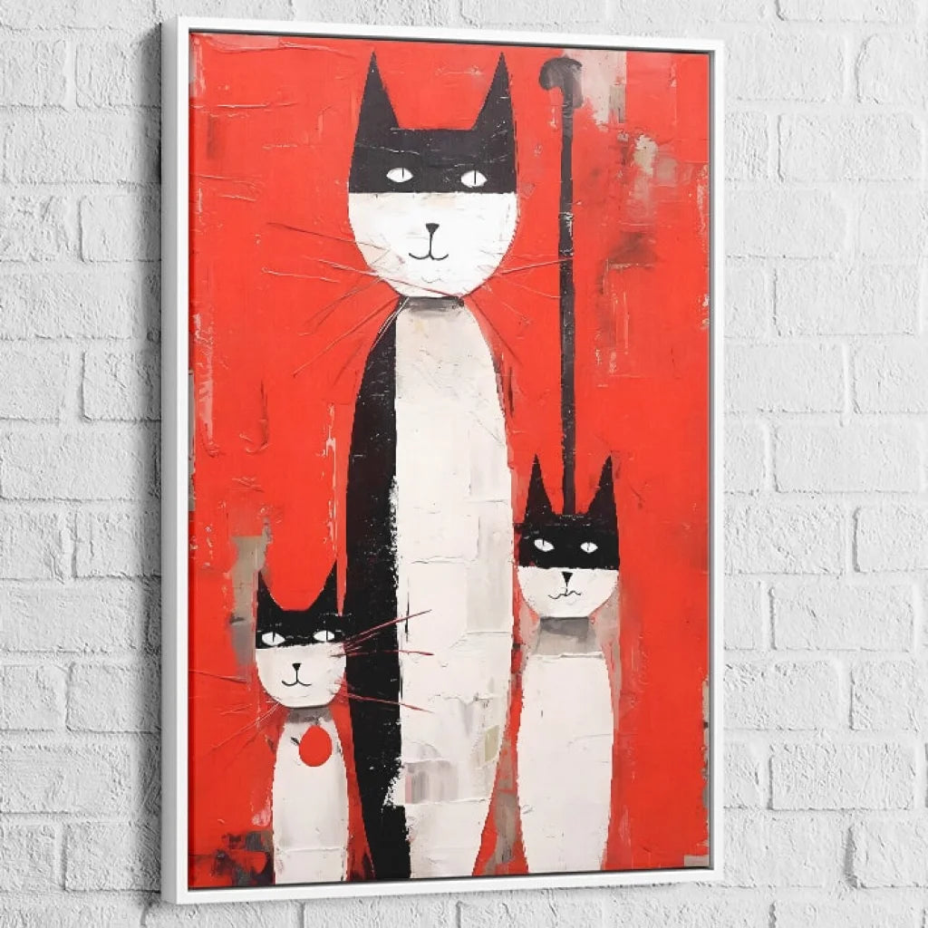 Tableau Chat Trilogie des Félins 40x60cm / Cadre Blanc / C Tableau Street Art