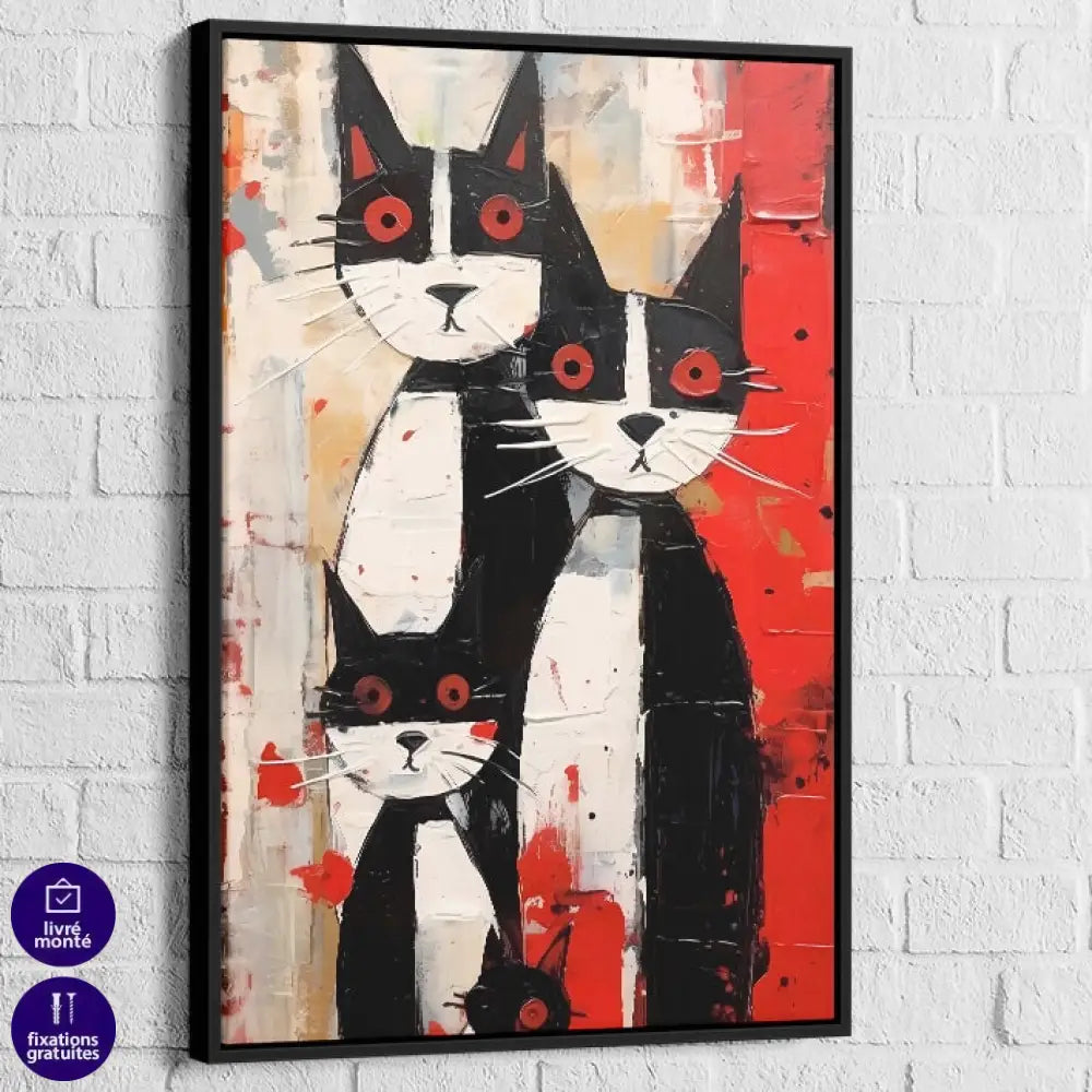 Tableau Chat Trilogie des Félins 40x60cm / Cadre Noir / B Tableau Street Art