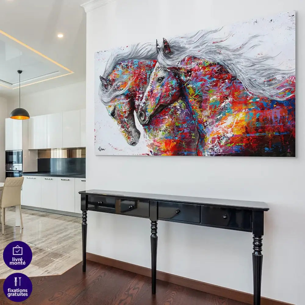décoration murale chevaux multicolores grand format