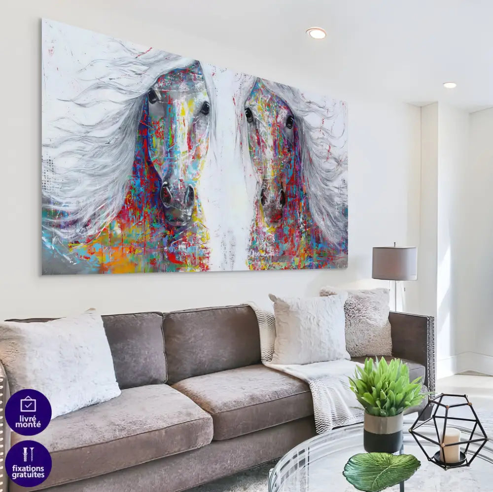 décoration murale chevaux face à face fond blanc